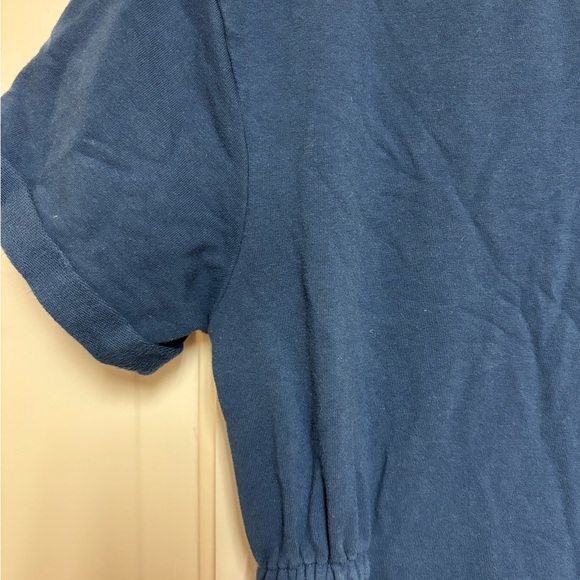 The Nines by HATCH Short Sleeve French Terry Cropped Blue Jumpsuit - Picture 6 of 9